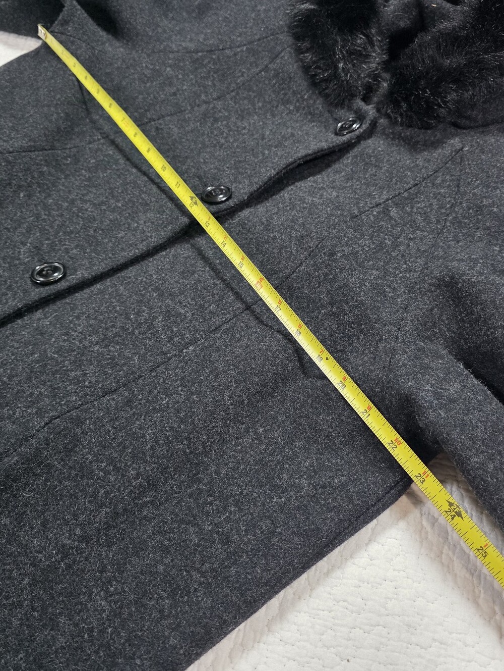 Vintage JP 1893 Charcoal Gray Wool Hooded Long Coat with Black Faux Fur Trim - Picture 9 of 13